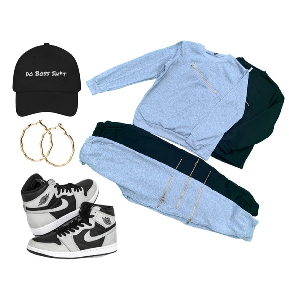 Gray Zip Detail Jogger Set - Picture 2 of 3